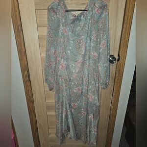 Cato Grren and Pink Paisley Long Sleeve Dress